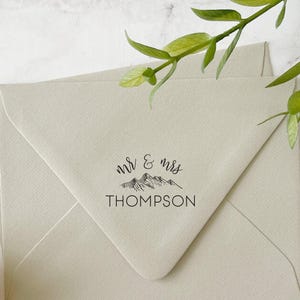 Custom Wedding Stamp With Mountain Design for Envelopes or Favors.