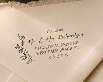 Floral Future Mr. and Mrs. Return Address Stamp. Wedding Stationery Stamp. Custom Address Stamp RSVP Stamp. Self Inking RSPV Stamp.