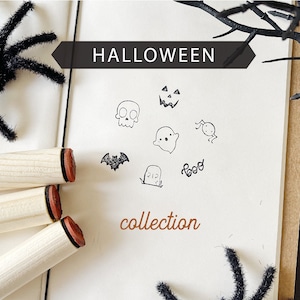 Halloween Stamps. Mini Halloween Planner Stamps. Set of 7. Ghost, bat, Pumpkin, Spider Stamp. Teacher stamp. Halloween Rubber Stamps.