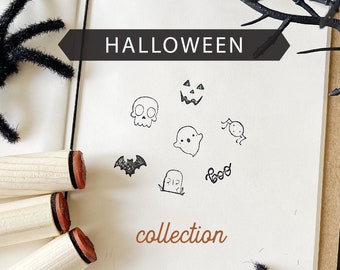 Halloween Stamps. Mini Halloween Planner Stamps. Set of 7. Ghost, bat, Pumpkin, Spider Stamp. Teacher stamp. Halloween Rubber Stamps.