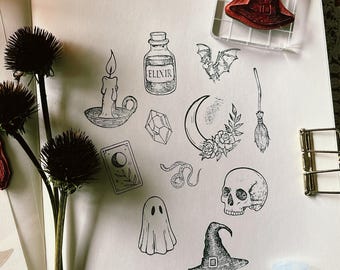 Witch Inspired Rubber Stamps - Halloween Emphemera