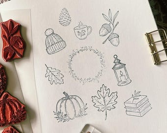 Autumn Field Notes Rubber Stamps - Fall Journaling Ephemera