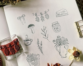 Cottage Core Rubber Stamps - Botanical Junk Journaling Ephemera