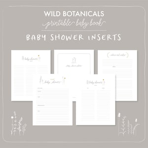 Plantilla imprimible de libro para bebés Páginas de inicio de sesión de invitados para baby shower, tarjetas de deseos y consejos para libros de bebés. Lista de regalos de Baby Shower imprimible