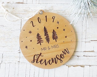 ENGRAVED! Our First Christmas Custom Ornament. Wooden Personalized Gift Ornament. Wedding Gift Christmas Ornament Personalized Name Ornament