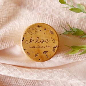 Custom Engraved Wooden Tooth Fairy Box with Whimsical Design.
