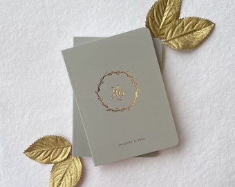 FOILED Gold Foiled Wedding Vow Books Set of 2. Gold foil wedding monogram vow book set. Personalized Gift