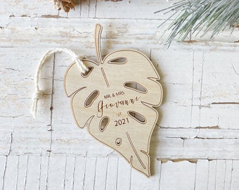 ENGRAVED! Our First Christmas Ornament. Wooden Tropical Wedding Christmas Personalized Gift. Wedding Ornament Gift. Destination Wedding Gift