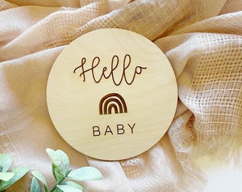 ENGRAVED Hello Baby Sign. Newborn Photo Prop. Hospital Baby Photo Prop. Rainbow Baby Sign. Nursery Decor. Custom Baby Sign.