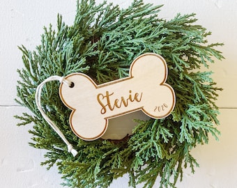 ENGRAVED Personalized Gift Dog Christmas Ornament. Dog Bone Ornament. Engraved Wooden Dog Ornament. Dog Lover Gift. Stocking Stuffer.