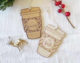 Personalized Wooden Christmas Teacher Ornament Gift. Coffee Mug Ornament. Coffee Cup Ornament. Teacher Gift Tag Ornament. Coffee Lover Gift.