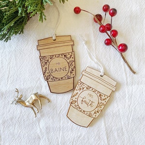 Personalized Wooden Christmas Teacher Ornament Gift. Coffee Mug Ornament. Coffee Cup Ornament. Teacher Gift Tag Ornament. Coffee Lover Gift.