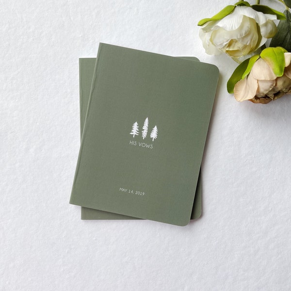 Rustic Wedding Vow Book Set. Set of 2 Custom Mountain Forest Vow Books for Wedding Vows.