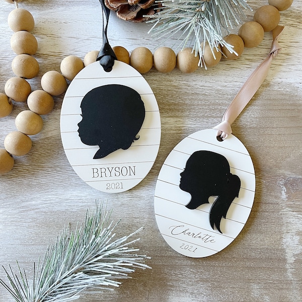 Silhouette Ornament. Custom Silhouette Keepsake Gift Ornament. Kids Silhouette. Gift for Grandparents. Christmas Ornament
