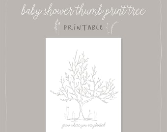 Baby Shower Thumb Print Tree Printable. Baby Shower Guests Tree Sign in Instant Download template File.