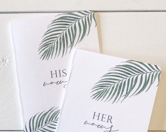 Tropical Wedding Vow Book Set. Palm Leaves Vow Book. Set of 2. Custom Wedding Vow books