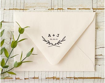 Wedding Envelope Stamp with Modern Flora Motif.