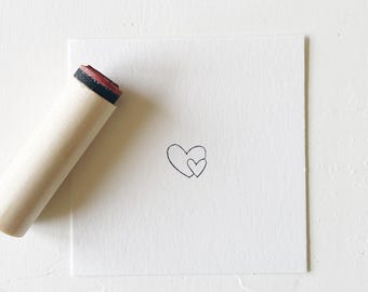 Mini DOUBLE HEART Stamp. Rubber Planner Stamp. Bujo Bullet journaling stamp. Scrapbooking Stamp. Planner Stamp.  Art Rubber Stamp.
