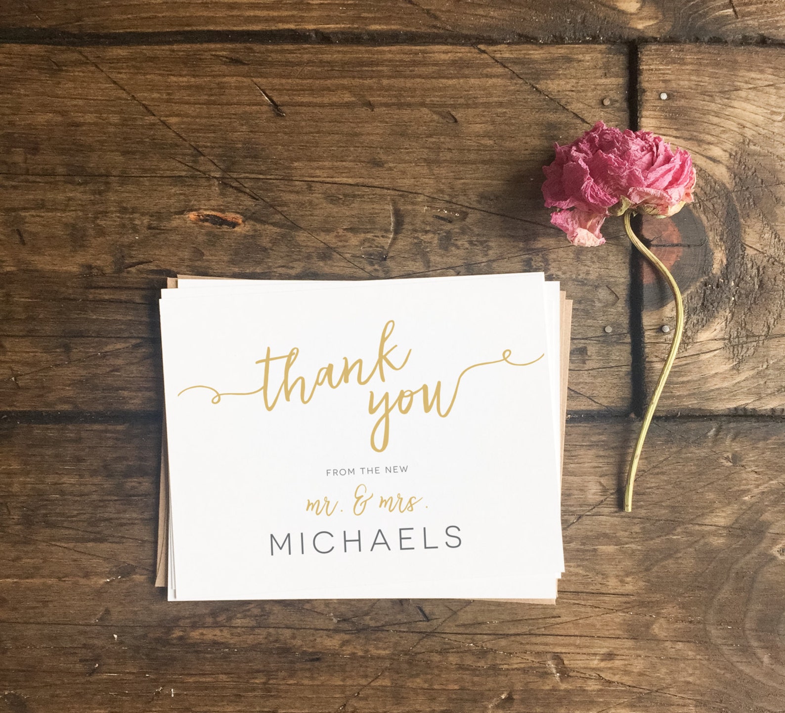 Wedding Thank You Cards. Gold Modern Wedding Thank You Note Etsy