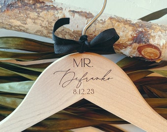 ENGRAVED Custom Groom Hanger. Wedding Party Gift. Personalized Tux Hanger for Wedding. Bride and Groom Custom gift.