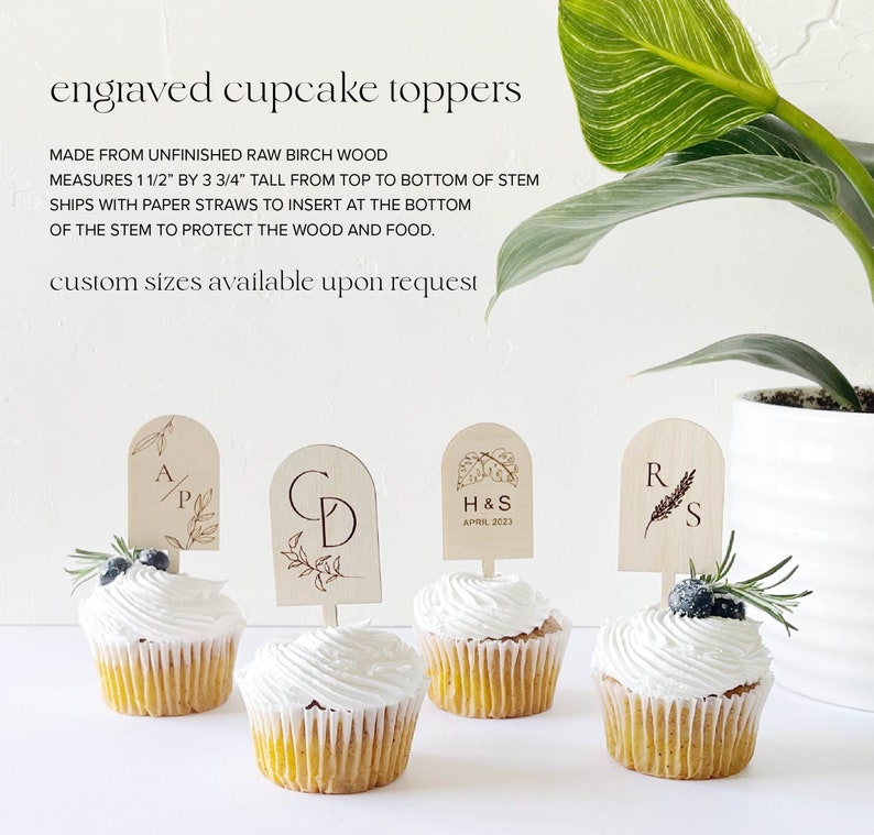 Cupcake Dekorationen. Individuelle Cupcake Toppers. Braut Shower Hochzeit Torten topper. Modernes Cupcake Dekor. Baby Shower Boho Dekor. Bild 5