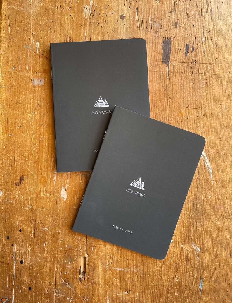 Set of 2 Custom Mountain Forest Vow Books for Wedding Vows. Rustic Wedding Vow Book Set