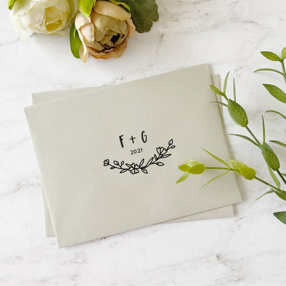 Custom Wedding Stamp - Initials with Leaf stem – Print Smitten Paper Co