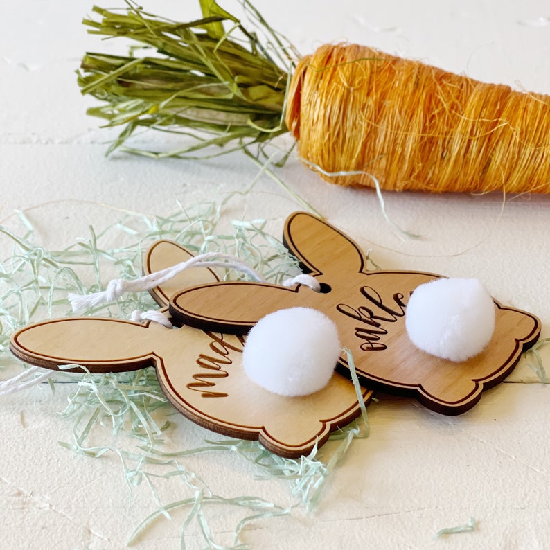 Custom Easter Basket Tags. Wooden ornament. Kids Easter Bunny Basket. Easter Names. Easter Decor. Basket Tags Easter. Easter Gift. image 2