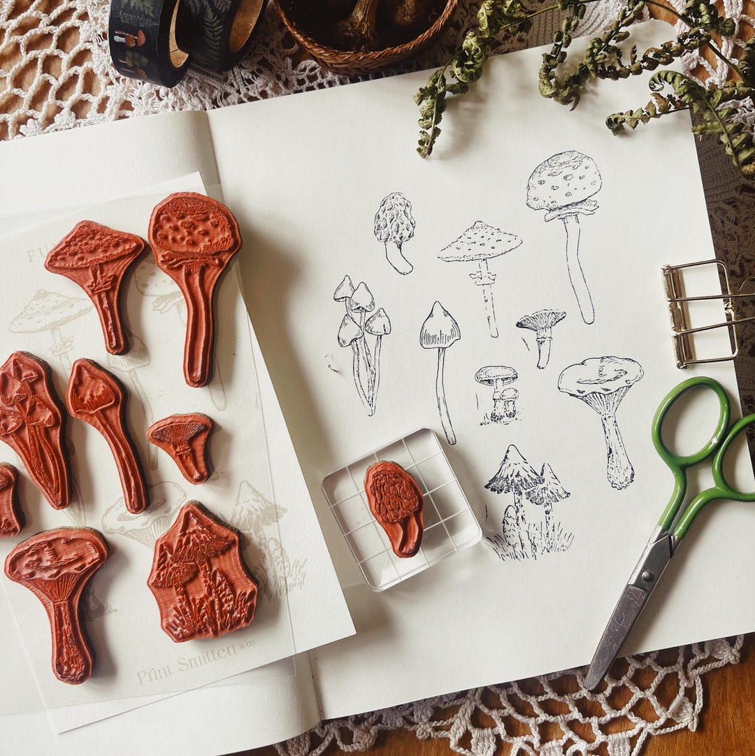 Fungi Rubber Stamps - Mushroom Illustration Journaling - Etsy
