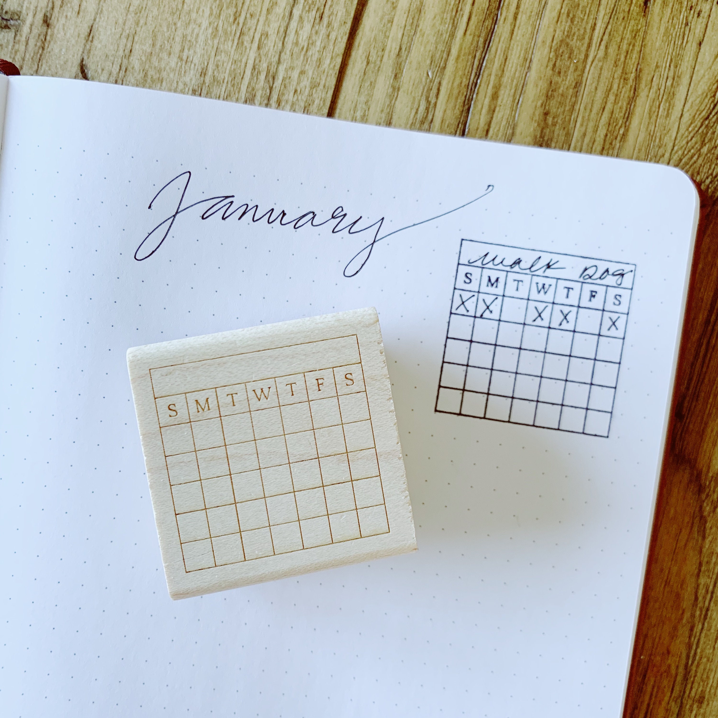Bullet Journal 5 Row Calendar Rubber Stamp 1.75 x 2.5 block