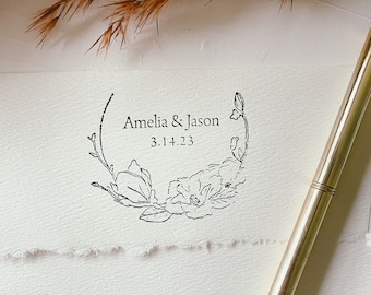 Wedding Logo Stamp. Custom Wedding Gift Stamp for Favors or Invitations. Laurel Wreath Wedding Stamp. Bridal Shower Wedding Stamp.