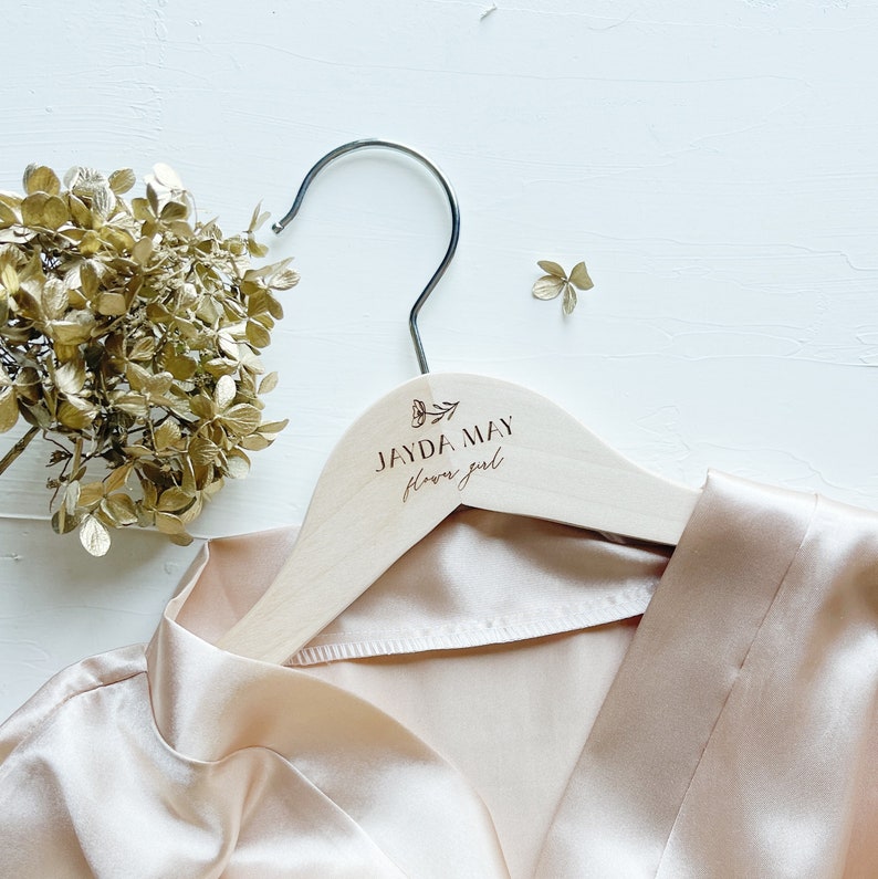 ENGRAVED Personalized Flower Girl Dress hanger. Flower Girl Wedding Gift. Ring Bearer Hanger. Wedding Party Gift. Custom Wedding Hanger. image 1