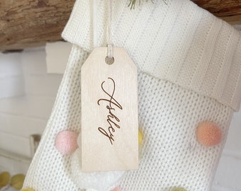 ENGRAVED Personalized Name Tags. Christmas Stocking Tags. Wooden name tags. Custom Name Tags. Christmas Name Signs.