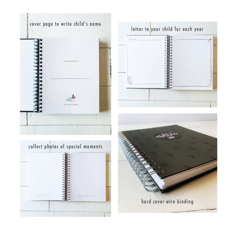 May include: A black and green journal with a spiral binding and the word "Ashton" written on the cover. The journal is designed for recording memories and milestones of a child's first year.