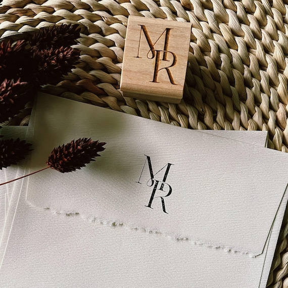 Modern Wedding Monogram Stamp for Stationery.