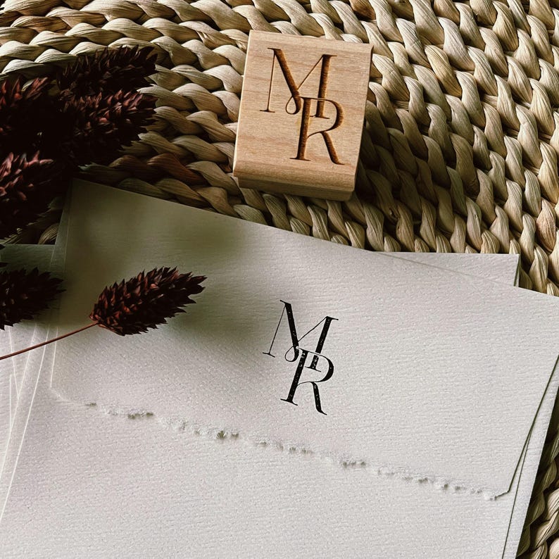 Modern Wedding Monogram Stamp for Stationery. image 1