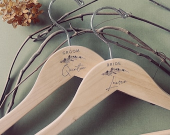Personalized Rustic Wedding Hanger for Bride or Groom. Engraved Wedding Keepsake Hanger.