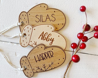 ENGRAVED Personalized Wooden Christmas Stocking Mitten Tags. Kids Stocking Tags  Gift Stocking Name Tags Wooden Custom Tags Holiday Name Tag