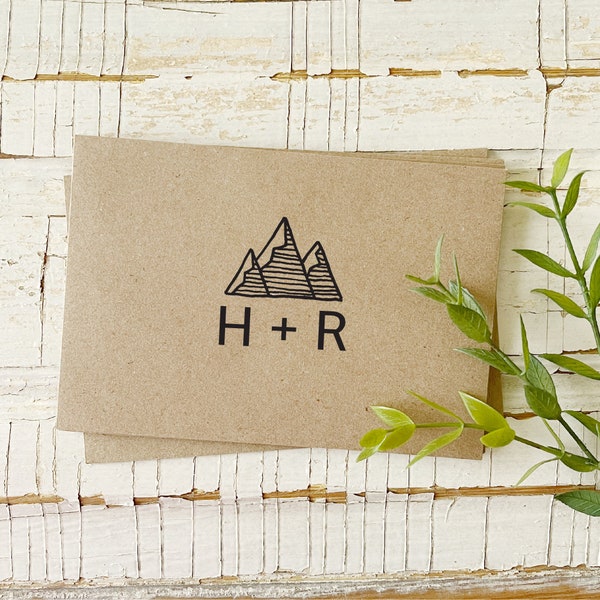 Rustic Mountain Wedding Stamp. Modern Wedding Custom Stamp Favor invitation Stamp. Couple Initial Stamp. Mountain Rubber Stamp.