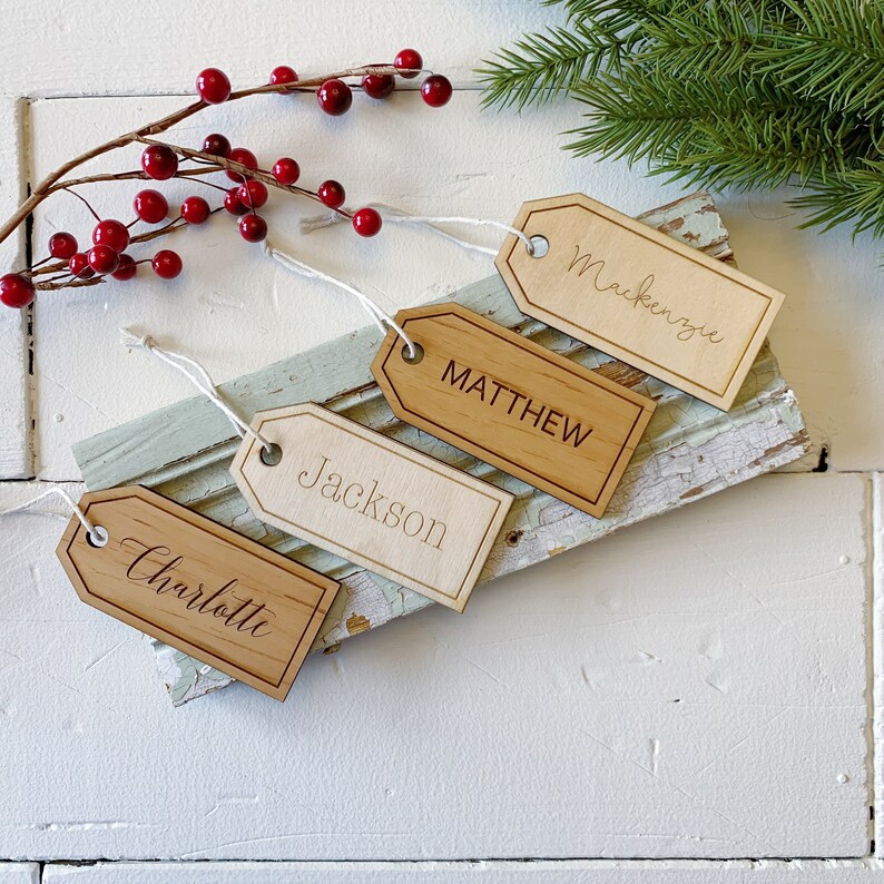 BEST SELLER ENGRAVED Christmas Stocking Name Tag. Pet Wooden Stocking Name Tags. Personalized Tags Labels. Gift Tags. Gifts for her. image 4