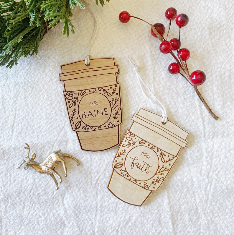 Personalized Wooden Christmas Teacher Ornament Gift. Coffee Mug Ornament. Coffee Cup Ornament. Teacher Gift Tag Ornament. Coffee Lover Gift. image 1