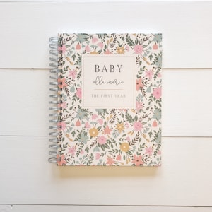 Modern Baby Book. Custom Floral The First Year Baby Book