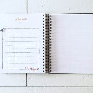 May include: An open spiral bound notebook with a white cover. The left page has a section for "doctor visits" with columns for date, doctor, and reason. The right page is blank with lined paper.