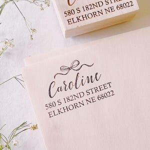 Address Stamp. Custom Self Inking or Wooden Stamp with Bow