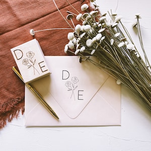 Custom Wedding Stationery Stamp with Floral Motif.
