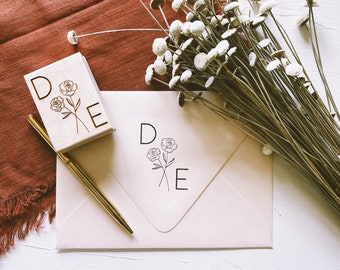 Custom Wedding Stationery Stamp with Floral Motif.