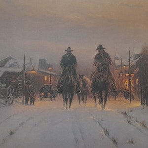 When The Lonesomes Set In - Signed and Numbered Limited Edition Print by G Harvey - 14&quot; x 22&quot; Cowboys on Horses Leaving Town