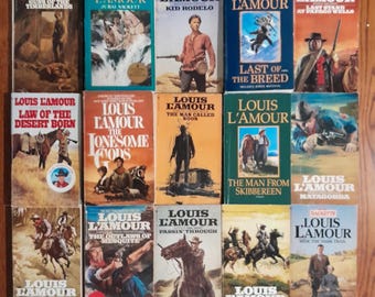 Lot of 25 Vintage Louis L'Amour Paperback Western Novels - Old West, Cowboys, includes Chancy, Jubal Sackett, Last Of The Breed, Matagorda