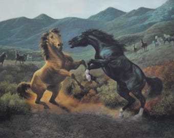 Chuck DeHaan - "Supremacy" - Limited Edition Signed and Numbered Print - 18 3/4" x 25" - Stallions Sparring For The Herd - Wild Horses