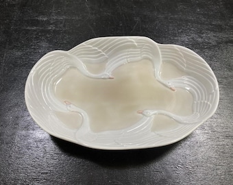 Takahashi Oval Porcelain Swan Bowl Hand Painted